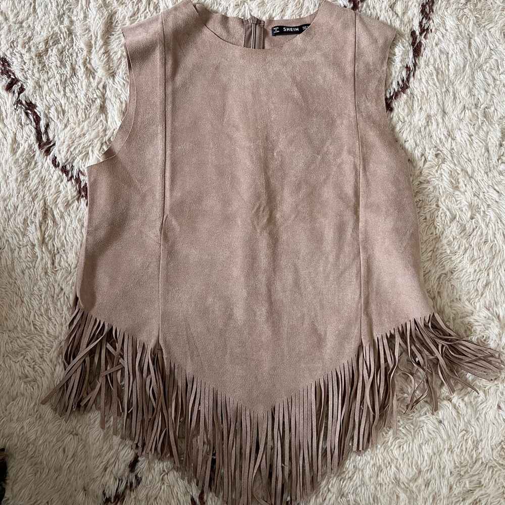 SHEIN Suede Fringe Top